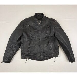 Leather King Black Hills Mens Black Leather Motorcycle Jacket Thinsulate Size 44